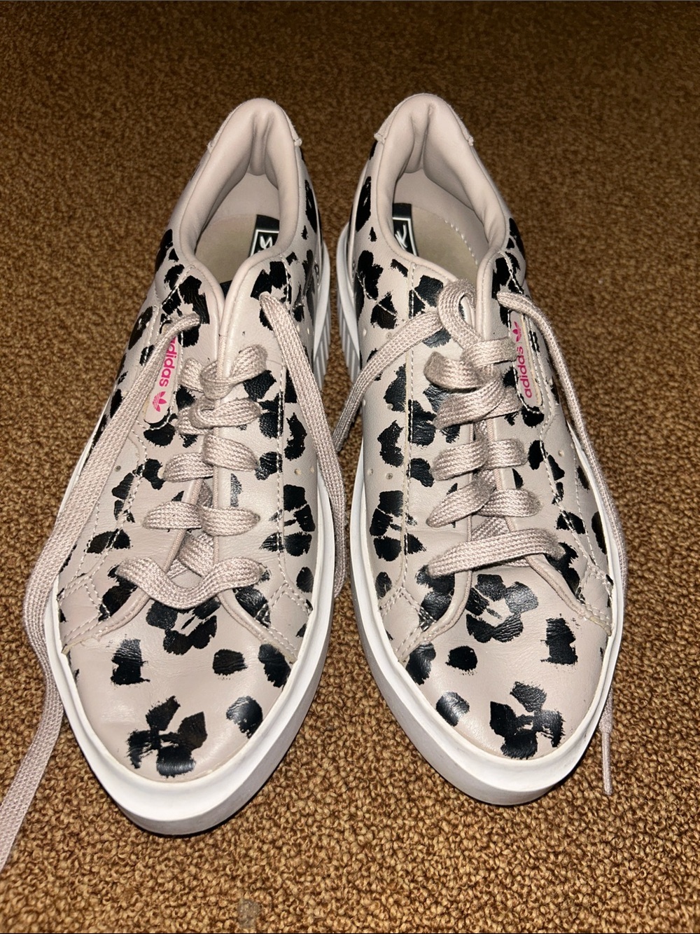 adidas Women’s Cream Sneakers with Black Leopard Spots